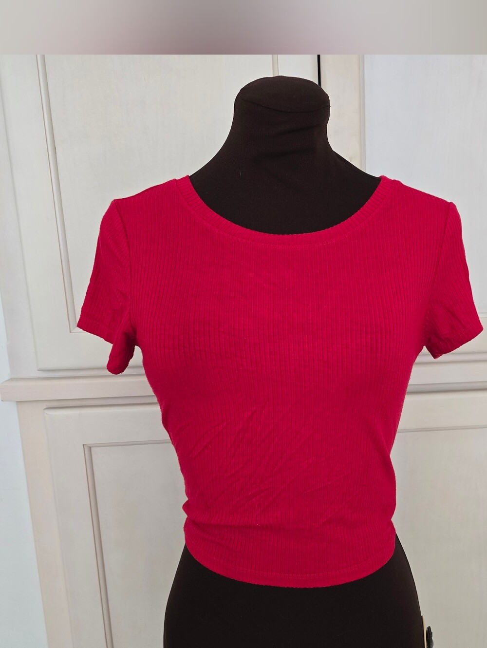 Bozzolo Red Ribbed Short Sleeve Top